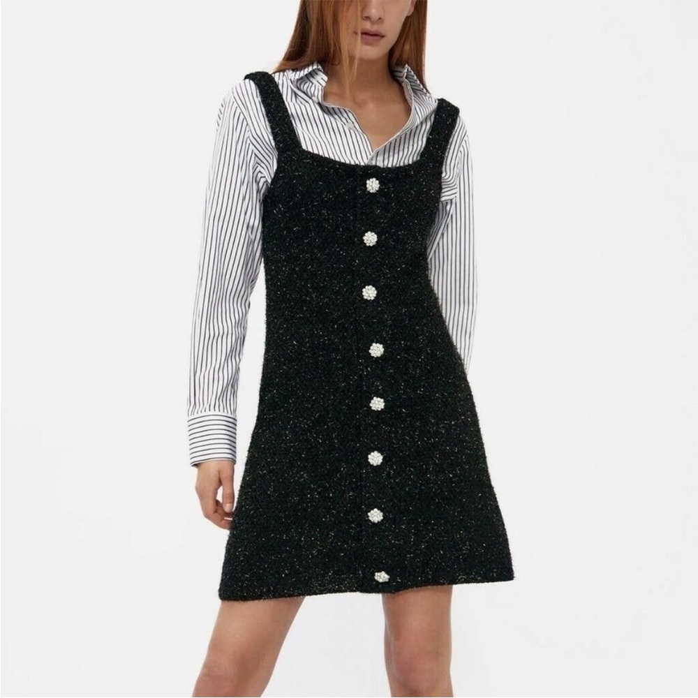 Zara Black Eyelash Sparkle Rhinestone Button Party Dress Size Medium